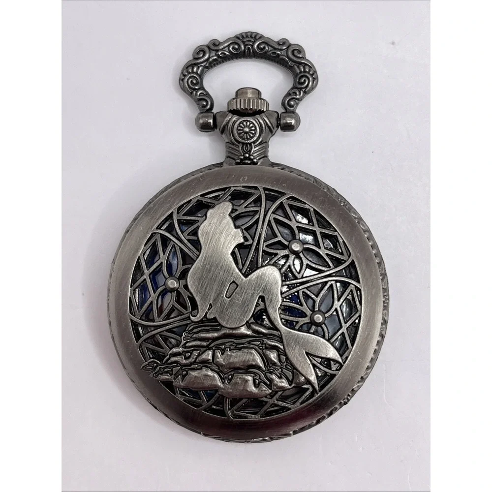 Disney The Little Mermaid Ariel and Eric Pocket Watch Pewter- New Battery - Picture 1 of 5